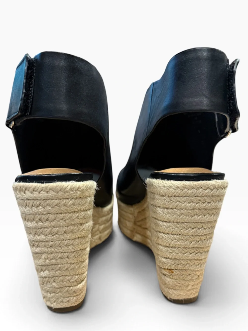 Aerosoles x Martha Stewart Hillside Black Leather Espadrille Wedges 5M